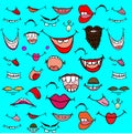 Vector image Hand-drawn. Abstract manifestations of emotions, smiles, showing the tongue. Royalty Free Stock Photo